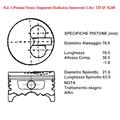 Kit 3 Pistoni Senza Segmenti Ø 76,00 STD Daihatsu Innocenti 1.0cc TD 3 Cilindri