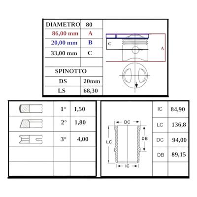Kit 4 pezzi Gruppo Canna e Pistone Alfa Romeo – Nuovo – 403000000 / 004.030.00.0